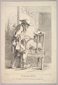 Frontispice: Gaigne Petit, från Le Cris de Paris The Cries of Paris, skylt 1, 1700-talet.