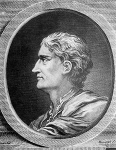 Porträtt av Isaac Newton (1642-1727), engelsk fysiker och matematiker, gravyr av Simon Francois Ravenet (1706-1774)