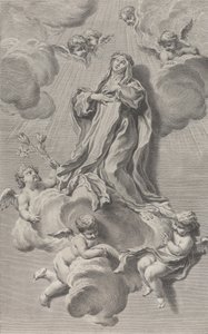 Den heliga Katarina av Sienas extas, knästående på ett moln som bärs av änglar, en av ..., 1729-40.