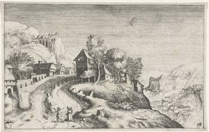 By i ett bergslandskap Olika landskap (serietitel) Topographia variarum regionum (serietitel) av Simon Frisius (attributed to)