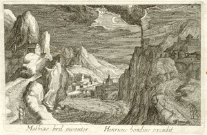 Flodlandskap i månsken Olika landskap (serietitel) Topographia variarum regionum (serietitel) av Simon Frisius (attributed to)