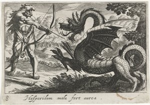Herkules dödar draken Ladon Hesperidum mala fert aurea (titel på objekt) Herculean Themes (serietitel)