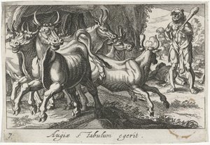 Hercules hoedt de kudde van Geryon (titel på objekt) Herculische teman (serietitel) av Simon Frisius