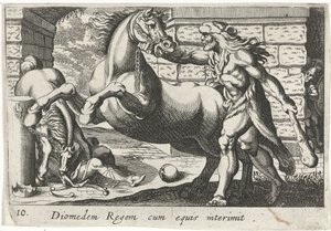 Hercules temt de paarden van Diomedes Diomedes the King med hästar (titel på objekt) Herculische teman (serietitel) av Simon Frisius
