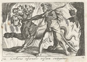 Herkules hämnas Cerberus Cerberus infernal trifaux är släckt (titel på objekt) Herculische teman (serietitel)