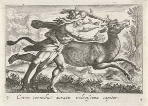 Hercules vangt de Hind van Cerynea Ett rådjur med guldhorn fångas mycket snabbt (titel på objekt) Herculische teman (serietitel)