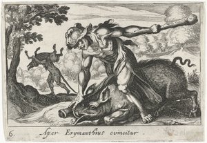 Hercules fångar Erymanthus svin Aper Erymanthius evincitur (titel på objekt) Herculean Themes (serietitel)