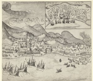 Holländarnas seger över portugiserna vid Tidore (högra bilden), 1605