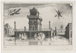 Stadsbild med Ikaros och Daedalus Sydeuropeiska landskap (serietitel) Topographia variarum regionum (serietitel)