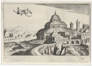 Stadsbild med Merkurius Sydeuropeiska landskap (serietitel) Topographia variarum regionum (serietitel) av Simon Frisius