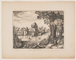 Samariten hittar mannen, från Landscapes with the Story of the Good Samaritan (Landskap med berättelsen om den barmhärtige samariten) av Simon Frisius