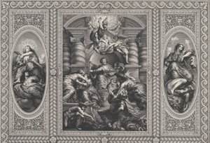 James I utnämnde Karl till kung av Skottland i centrum, Minerva spetsade okunnighet vid ri..., 1720.