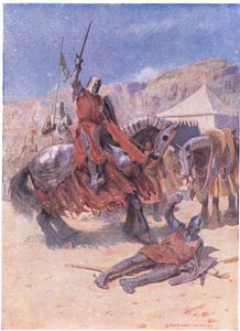Sir Kenneths lans hade gått igenom skölden (färg litho)