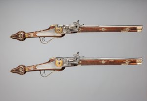 Ett par hjullåspistoler gjorda för livvakten för kurfursten av Sachsen, tyska, c1610 av Simon Helbig