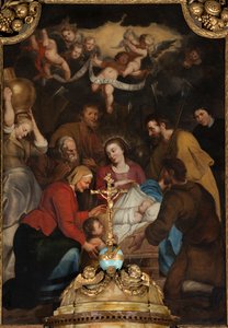 Sockenkyrka (Nedre namn, Sint-Vedastu kyrka). Interiör. Högaltaret. Tillbedjan av Magi. Simon de Paepe. Omkring 1660-1