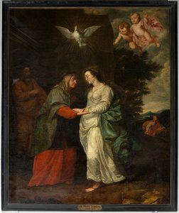 Församlingskyrka (Parochiekerk Sint-Eligius). Målning. "Maria på besök hos Elisabeth". Simon de Pape. 1600-talet.
