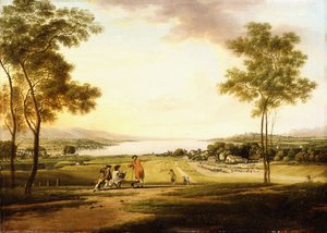 Genèvesjön från Colognys sluttningar med utsikt mot Eaux-Vives av Simon Malgo