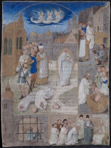 Löv utskuret från ett brev av Charles the Bold och Margaret of York: The Martyrdom of Saint Denis av Simon Marmion