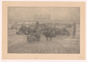Landskap med en by vid en flod Twilight (originaltitel) av Simon Moulijn (signed by artist)