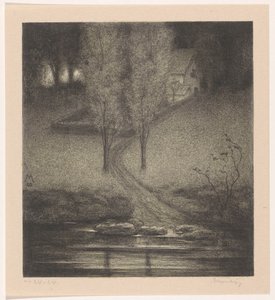 Poplar vid en bäck av Simon Moulijn (signed by artist)