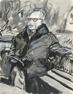 Man som läser en bok, 2019 (bläck  akrylfärgspennor på papper) av Simon Neville