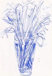 Vas med blommor, 2016 (bläck på papper)