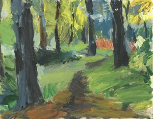 Woodland pathway, 2023 (akryl på papper) av Simon Neville