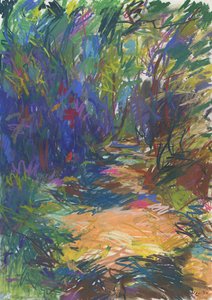 Woodland pathway no 24, 2024 (pastell på papper) av Simon Neville