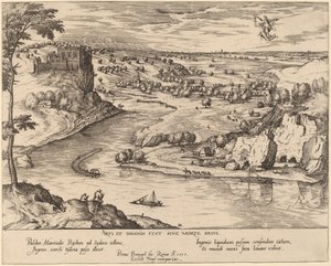 Flodlandskap med Merkurius och Psyche av Simon Novellanus after Pieter Bruegel the Elder