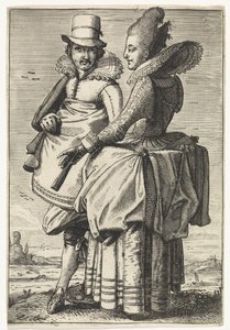 Man och kvinna klädda enligt mode från ca 1625 av Simon Poelenburg (attributed to)