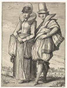 Man och kvinna klädde sig enligt modet omkring 1625 av Simon Poelenburg (attributed to)