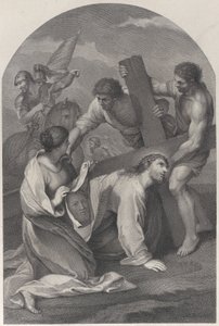 Kristus föll till marken under tyngden av korset, med två män som assisterade och ..., ca. 1729. av Simon Vallee
