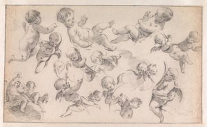 Studie till en dekoration med putti av Simon Vouet