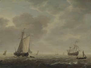 En holländsk krigsman och olika fartyg i en bris, ca. 1640