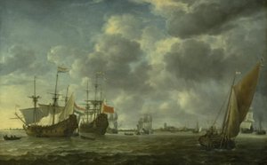 Fartyg i floden Maas utanför Rotterdam av Simon de Vlieger