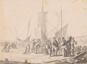 Strand med fiskförsäljare av Simon de Vlieger