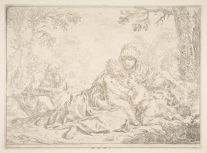 Helig familj med Johannes Döparen, ca. 1637-1640. av Simone Cantarini