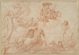 Jupiter, Neptunus och Pluto hyllar kardinal Borgheses vapen av Simone Cantarini