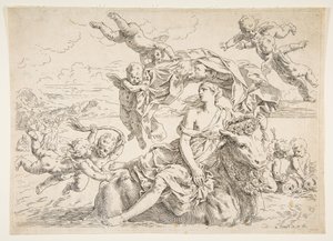 Europas våldtäkt, ca. 1636. av Simone Cantarini