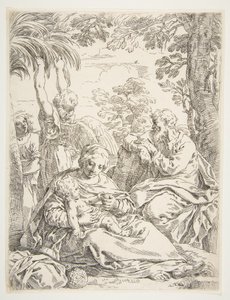 Den heliga familjen vilar på sin flykt till Egypten, ca. 1637-1639.