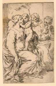 Den heliga familjen med Saint John av Simone Cantarini