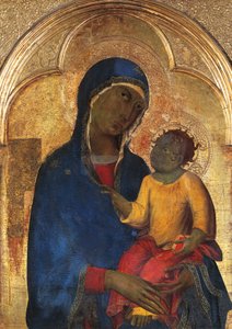 Madonna och barn, detalj från Altarpiece of San Domenico av Simone Martini (1283-1344), tempera och guld på träpanel av Simone Martini