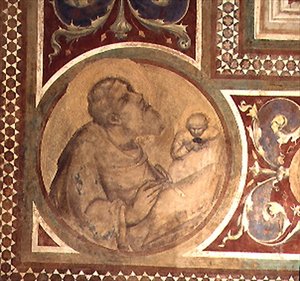 Maesta: Matteus och ängeln, detalj från ramen av Simone Martini