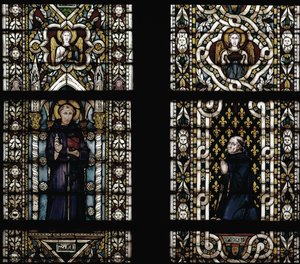 Sankt Antonius av Padua (1195-1231) och kardinal Gentile av Montefiore (Gentile Partino da Montefiore, Gentilis av Monteflorum, ca 1240-1312) på knä (St Anthony of Padua och Gentile da Montefiore) - Målat glas av Simone Martini (ca. 1284-1344), cm. 57 av Simone Martini