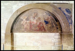 Tympanum föreställande Jungfrun av ödmjukhet med Kristusbarnet omgiven av änglar, 1341 av Simone Martini