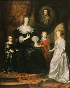 Porträtt av änkan efter hertigen av Buckingham och hennes barn, 1633.