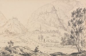 Album med 30 vyer i Tyrolen och Italien: Trostburgs fästning nära staden Kollman. Tyrolen. 28 oktober 1840