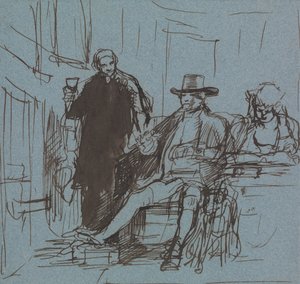 Kapten Locker sitter vid ett bord med sin dotter; en butler som står bredvid honom av Sir David Wilkie