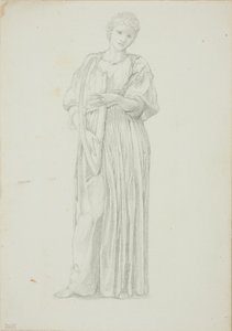 Draperad figur av kvinna som spelar på en harpa av Sir Edward Burne Jones