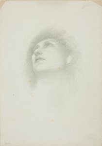 Huvudet på en kvinna med ansiktet uppåtvänt av Sir Edward Burne Jones